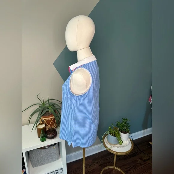 Peter Millar Women’s Sleeveless Golf Polo Shirt S Blue White Stripe UPF 50+ - Picture 5 of 14